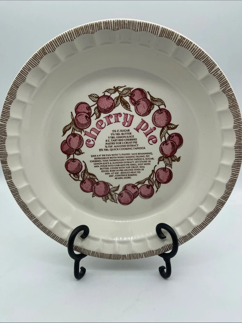 Vintage Cherry Pie Recipe Dish Plate Royal China by Jeannette Collectible